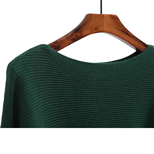 Ckikiou Womens Lightweight Oversized Boat Neck Sweaters Tops Dolman Batwing Sleeve Ribbed Knitted Pullovers Green - Image 3