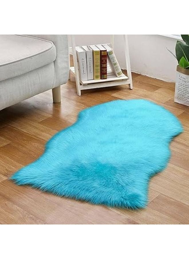 Harmony Home Harmony Home Ultra-Soft Fluffy Rug Faux Sheepskin Fur Area Rug Shaggy Couch Cover Seat Cushion Furry Runner Area Rugs Soft Fluffy Carpets For Living Room (Blue, 60 x 90 cm)  - Image 1