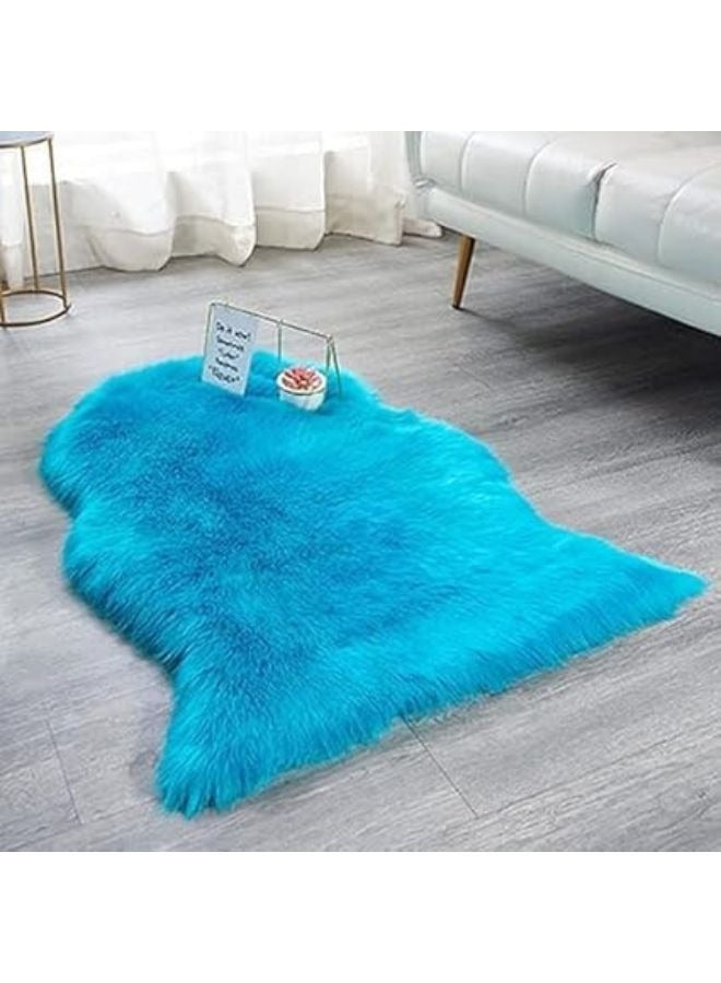 Harmony Home Harmony Home Ultra-Soft Fluffy Rug Faux Sheepskin Fur Area Rug Shaggy Couch Cover Seat Cushion Furry Runner Area Rugs Soft Fluffy Carpets For Living Room (Blue, 60 x 90 cm)  - Image 2
