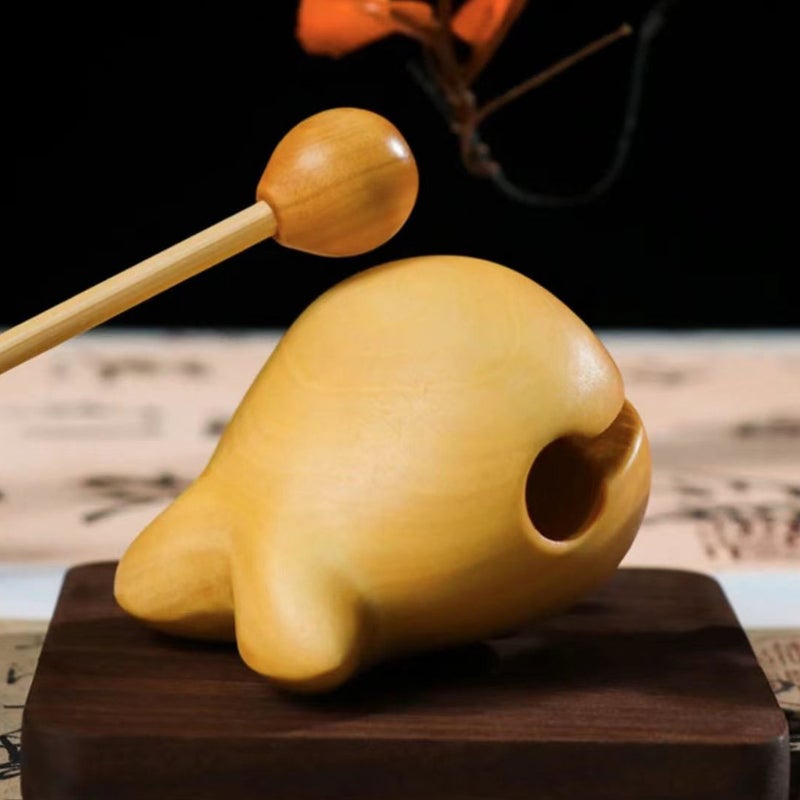 Carved Wooden Koi Lotus Whale Prosperity Decor Boxwood whale small wooden fish 5cm to send the same material hammer 