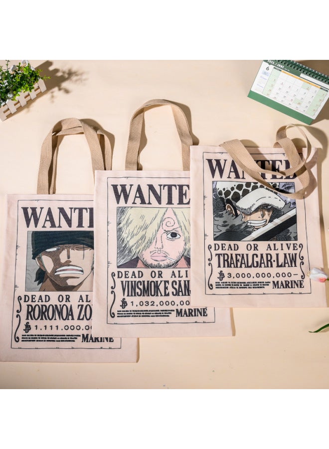 Genuine Sailing King Canvas Bag Student Characters Luffy Wanted Joba Shopping Bag-Color:Trafalgar Rowe-Height:45cm  - Image 4