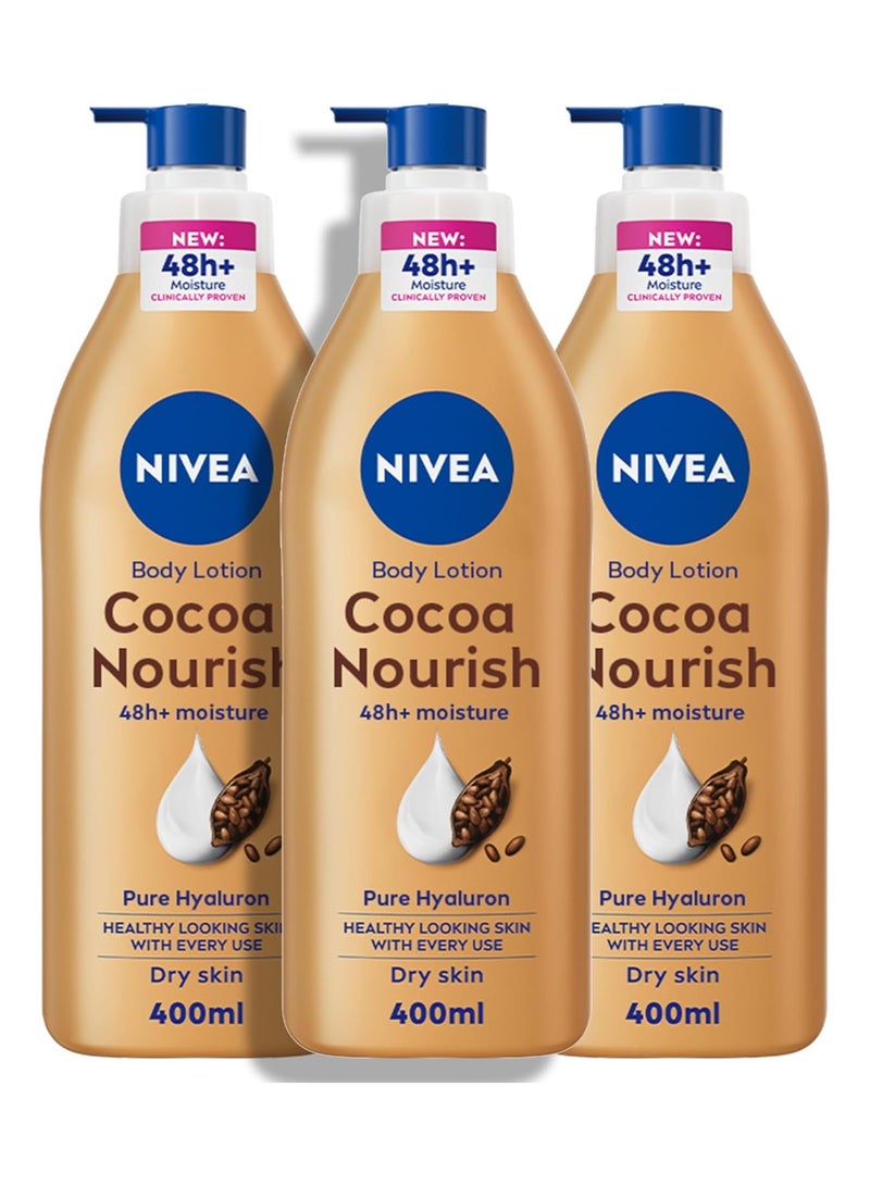 نيفيا لوشن للجسم للبشرة الجافة من نيفيا، زبدة الكاكاو وفيتامين E، 3 × 400 مل - Image 1