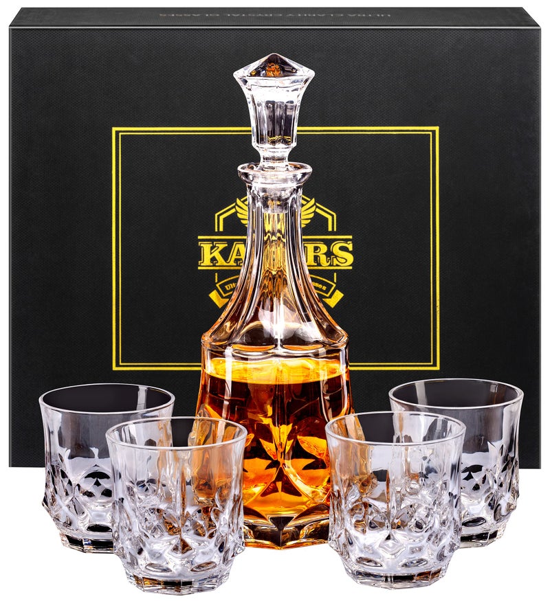 KANARS Whiskey Decanter Sets for Men 25 Oz Liquor Decanter with 10 Oz Crystal Glasses in Luxury Box for Bourbon Scotch Rum Tequila Vodka Whisky Gifts for Fathers Day Birthday Valentines Day