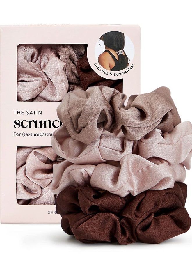 Kitsch Satin Hair Scrunchies for Women - Softer Than Silk Scrunchies for Hair | Satin Scrunchies for Girls & Stylish Satin Hair Ties for Women | Cute Satin Hair Scrunchie for Styling, 5 pack (Cameo) - Image 1