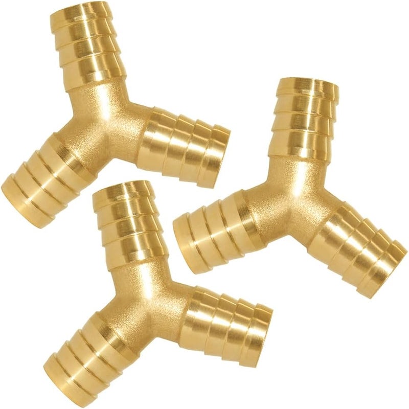 Uenede 3PCS Solid Brass 3/4"OD Barb Fitting Y 3-Way Union Intersection Barbed Hose Fittings for Water/Oil/Gas - Image 1