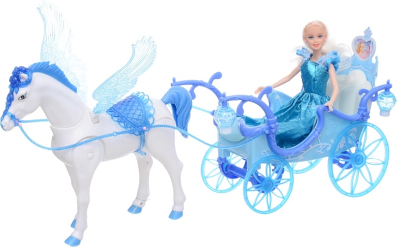 لا عربة كهربائية عالية الجودة مقاس 53 سم مع صوت وجسم حصان دمية باربي مقاس 29 سم غير متضمن، تتطلب 4 بطاريات AA - متعددة الألوان