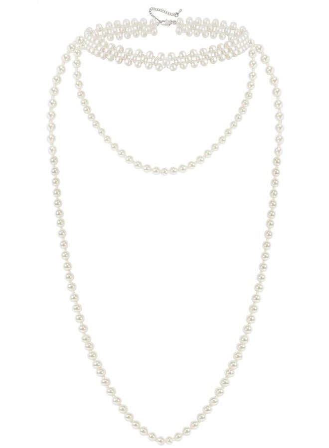 BABEYOND Long Pearl Choker Necklace - Faux Pearl Chain Necklace Pearl Jewelry Set for Women 20s Flapper Accessories, Faux Pearl and Crystal, Created Pearl - Image 1