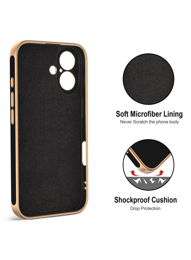 Hython Case for iPhone 16 Case with Ring Stand, 360° Rotatable Ring Holder Magnetic Kickstand, Plating Rose Gold Edge Soft Cover Protective Phone Case for iPhone 16 6.1", Black - Image 3