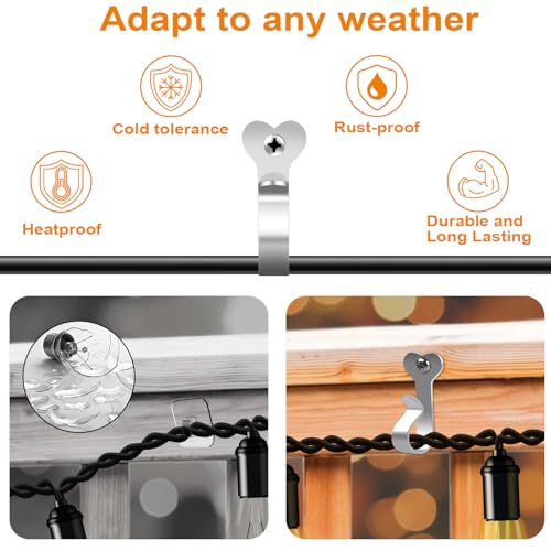 Dreecy 60 Packs String Light Hooks for Outside Stainless Steel Outdoor Light Hanger Hooks for Outdoor String Lights Screw Hooks for Christmas Party Easy Release Wire and Fairy Led Lights - Image 3