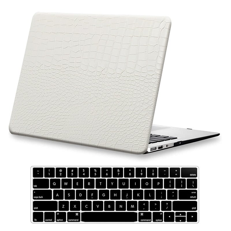 KEROM Compatible for MacBook Air 13 inch Case 2026 M5, 2022-2025 M4/M3/M2 A3449 A3240 A3113 A2681, Textured Luxury Crocodile Aligator Skin Snakeskin PU Leather Hardshell Case & Keyboard Cover, White - Image 1