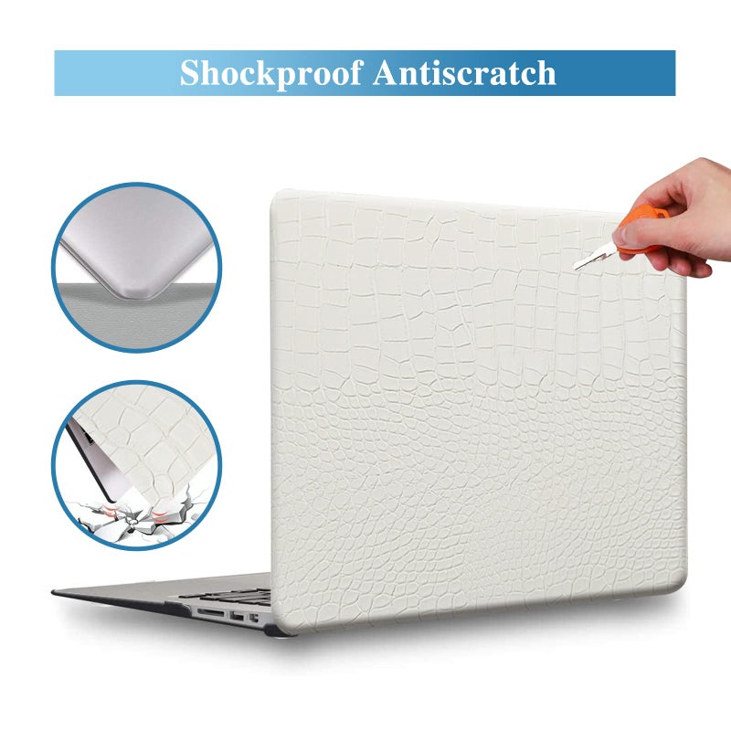 KEROM Compatible for MacBook Air 13 inch Case 2026 M5, 2022-2025 M4/M3/M2 A3449 A3240 A3113 A2681, Textured Luxury Crocodile Aligator Skin Snakeskin PU Leather Hardshell Case & Keyboard Cover, White - Image 3