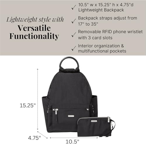 Baggallini womens New Classic Heritage With Rfid Phone Wristlet All Day Backpack, Black, One Size US - Image 4