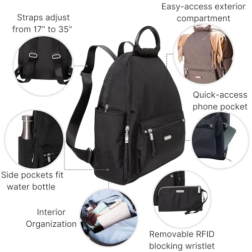 Baggallini womens New Classic Heritage With Rfid Phone Wristlet All Day Backpack, Black, One Size US - Image 3