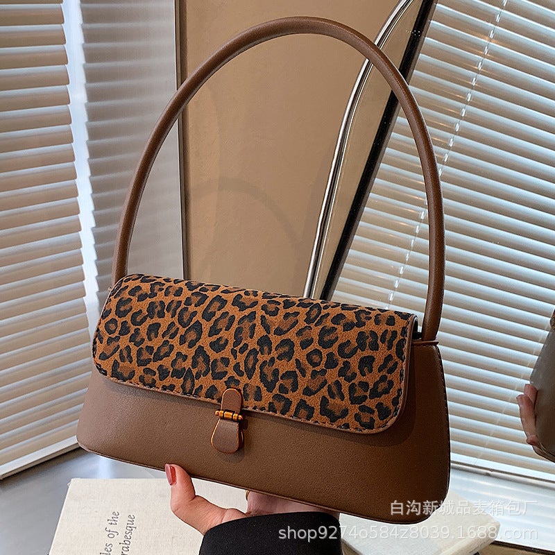 Vintage Niche Commuter Underarm Bag Women'S Bag Leopard Shoulder Bag Fashion Frosted Portable Small Bag - Image 3