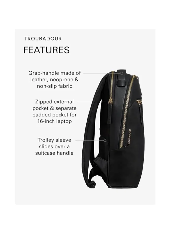 Troubadour Troubadour Ember Backpack Waterproof, Lightweight, Durable Padded 16" Laptop Pocket Breathable Back Panel Ergonomic Design Trolley Sleeve Luxurious Grab Handle Black