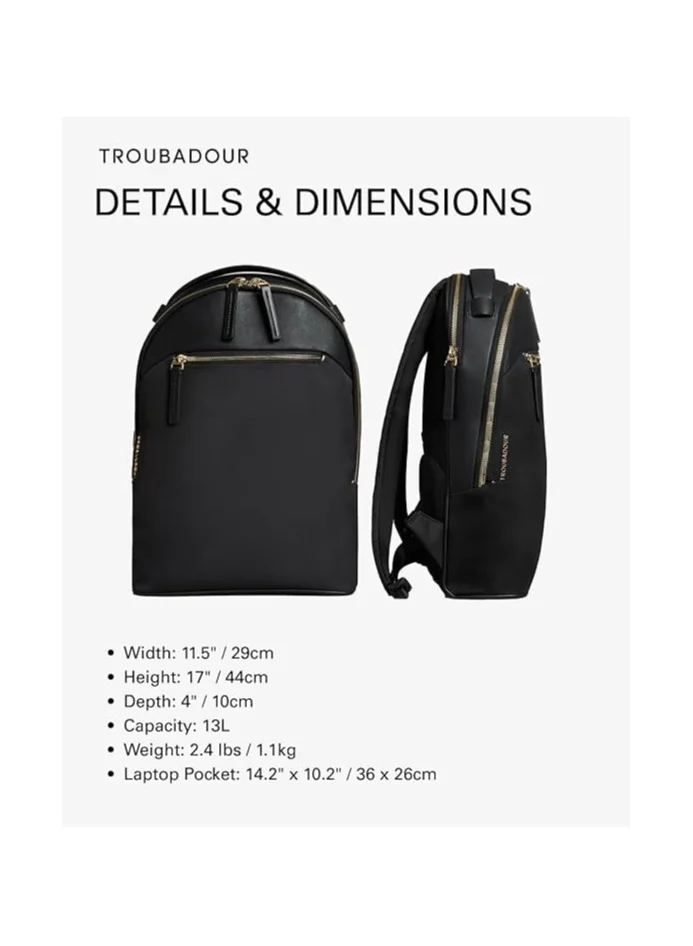 Troubadour Troubadour Ember Backpack Waterproof, Lightweight, Durable Padded 16" Laptop Pocket Breathable Back Panel Ergonomic Design Trolley Sleeve Luxurious Grab Handle Black