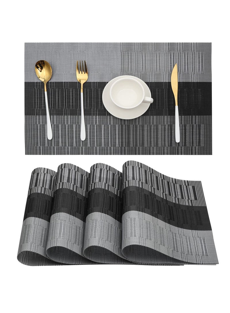KASTWAVE Placemats, Heat Resistant Washable Placemats Non Slip Vinyl Woven Kitchen Table Mats Stain Resistant Placemats Wipeable PVC Table Dining Table Durable Crossweave Woven Kitchen (Mats Set of 4 Black) 