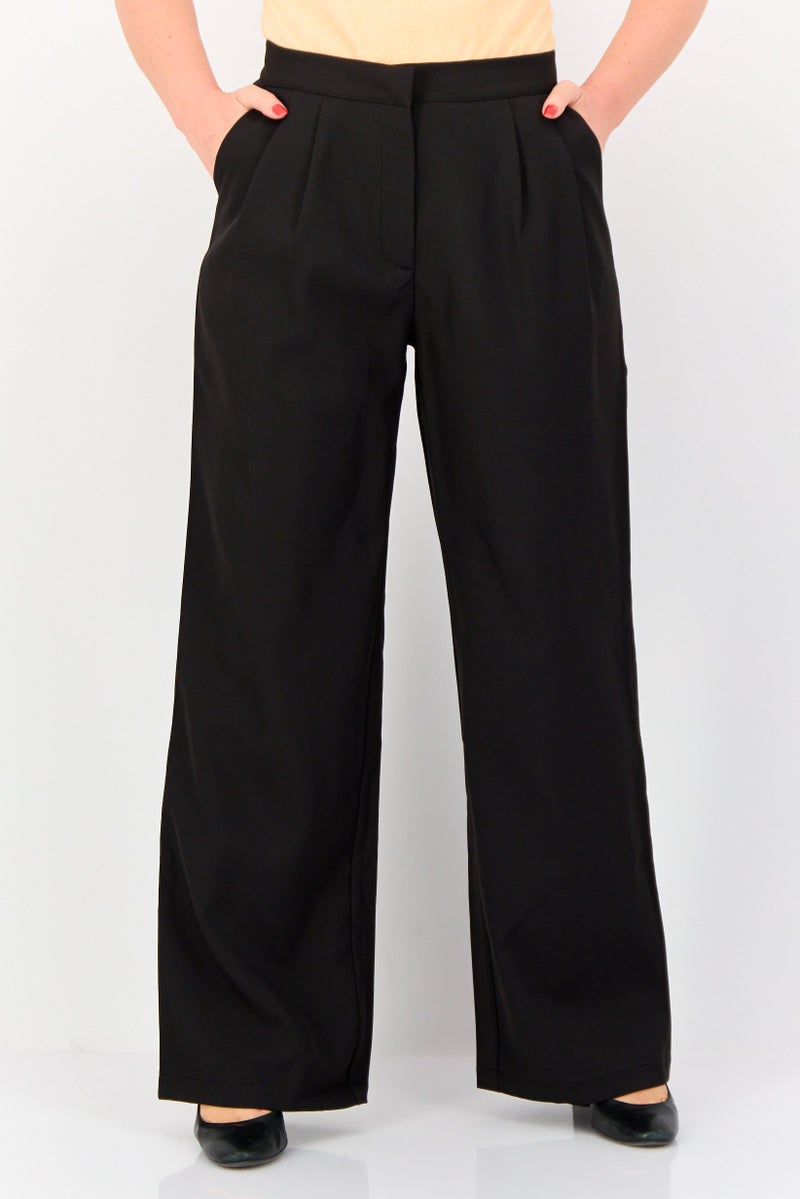 Archive Design Studio Women Regular Fit Solid Wide Leg Pants, Black - Image 1