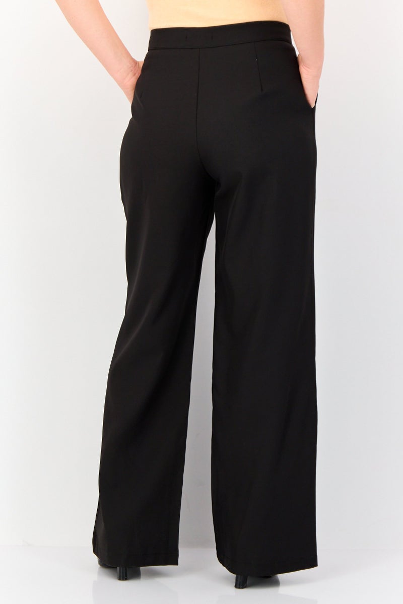 Archive Design Studio Women Regular Fit Solid Wide Leg Pants, Black - Image 3