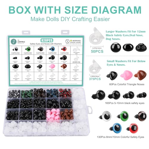 Junreox 820pcs Safety Eyes for Amigurumi- Premium Safety Eyes and Noses for Crochet Animals, Assorted Size Crochet Eyes with Washers for Dolls Plushies Toys, Safety Eyes for Stuffed Animals Teddy Bear - Image 5