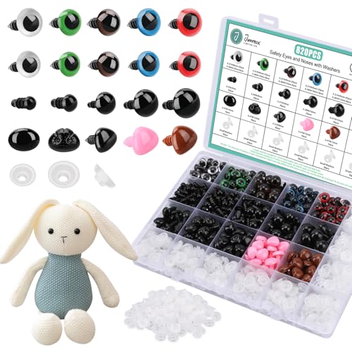 Junreox 820pcs Safety Eyes for Amigurumi- Premium Safety Eyes and Noses for Crochet Animals, Assorted Size Crochet Eyes with Washers for Dolls Plushies Toys, Safety Eyes for Stuffed Animals Teddy Bear - Image 1