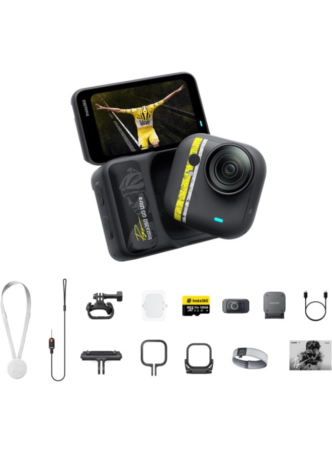 Insta360 GO Ultra Tadej Pogacar Edition Cycling Bundle | Compact 4K 60 FPS Action Camera + Mounts, Accessories & 128GB microSD, Capture Smooth POV Cycling, Adventure & Daily Life, Black - Image 1