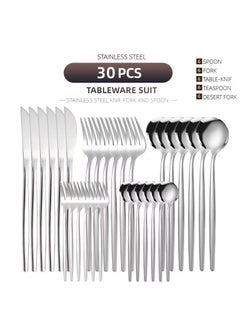 XiuWoo 30-Piece Knife Fork Spoon Full Set Silver  - Image 1