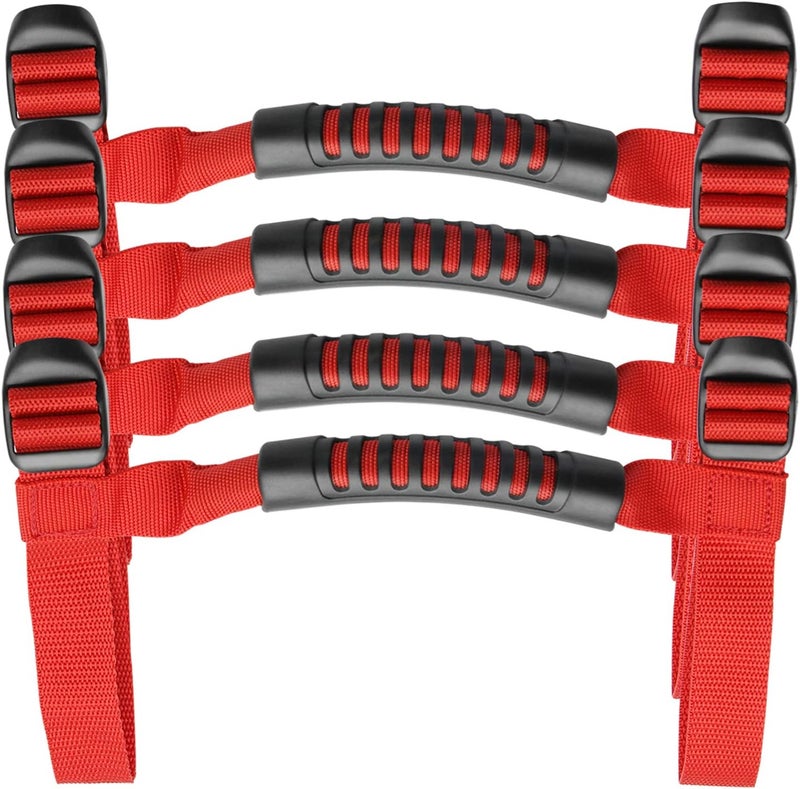 Bentolin 4 x Roll Bar Grab Handles Grip Handle Red Holder Compatible with Jeep Wrangler Accessories 1987-2021 YJ TJ LJ JK JL Sports Sahara Freedom Rubicon X & Unlimited - Image 1