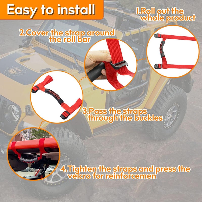 Bentolin 4 x Roll Bar Grab Handles Grip Handle Red Holder Compatible with Jeep Wrangler Accessories 1987-2021 YJ TJ LJ JK JL Sports Sahara Freedom Rubicon X & Unlimited - Image 5