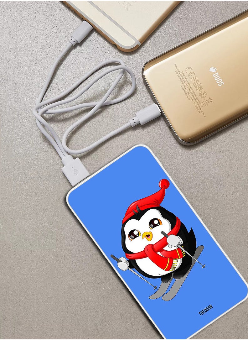 Theodor - 10,000 mAh Super Fast Charging Ultra Compact Power Bank with Quick Charge & Power Delivery, Portable Charger For iPhone and Android Skating Penguin - Image 1