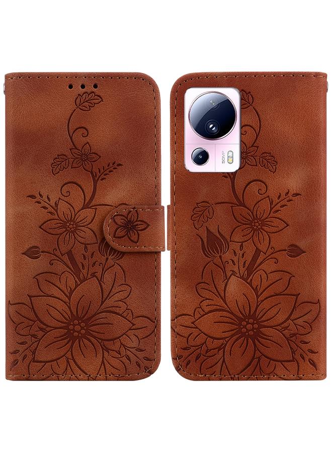 erorex Case For Xiaomi 13 Lite / Civi 2 Lily Embossed Leather Phone Case  - Image 1