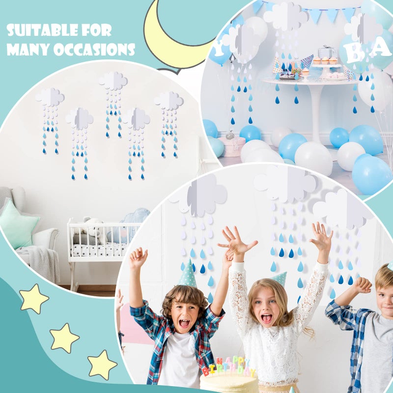 Eersida 20 Pcs 3D Cloud Hanging Decorations Paper Artificial Clouds and Raindrop Props Ceiling Shower April Party Decor Ornaments for DIY Wedding Room - Image 4