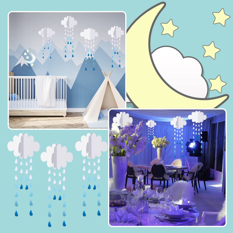 Eersida 20 Pcs 3D Cloud Hanging Decorations Paper Artificial Clouds and Raindrop Props Ceiling Shower April Party Decor Ornaments for DIY Wedding Room - Image 5
