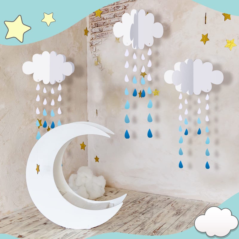 Eersida 20 Pcs 3D Cloud Hanging Decorations Paper Artificial Clouds and Raindrop Props Ceiling Shower April Party Decor Ornaments for DIY Wedding Room - Image 2