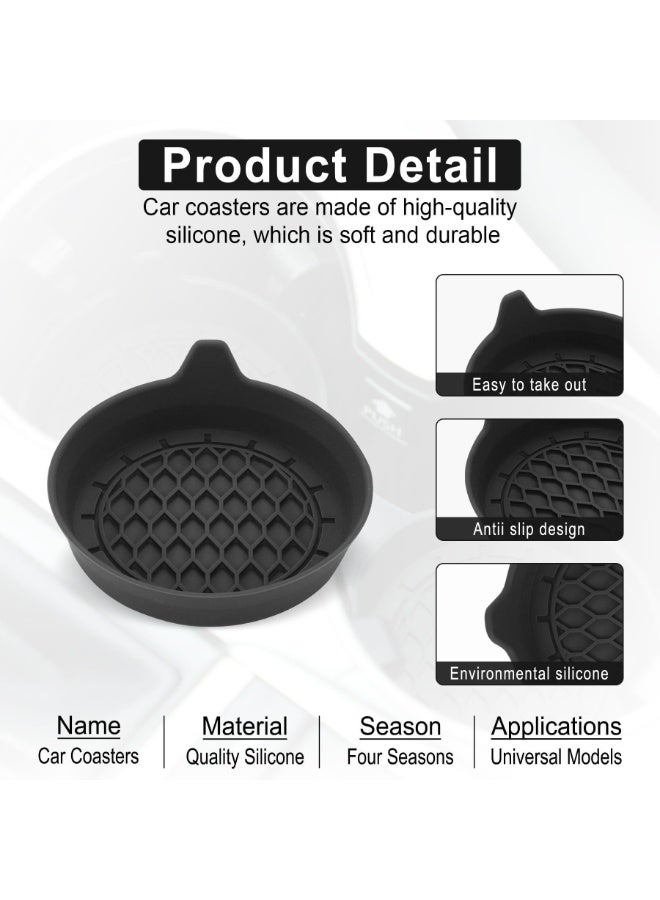 Car Coasters [4 Pack] Car Cup Holder Coaster, Silicone Cup Holder Insert, Universal Non-Slip Cup Holders, Spill Holder Car interior Car Accessories Interior for Women and Man 【Black】 - Image 5