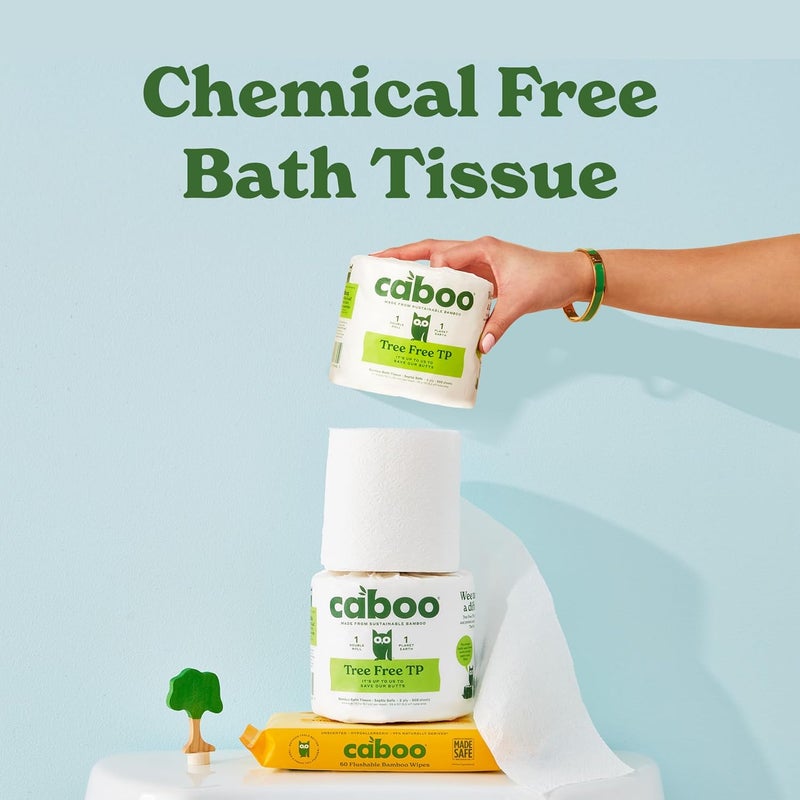 CABOO Tree Free Toilet Paper, Septic Safe Bath Tissue, Quick Dissolving 2 Ply Sheets - 300 Sheets Per Roll, 9 Double Rolls - Image 5