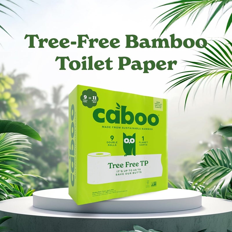 CABOO Tree Free Toilet Paper, Septic Safe Bath Tissue, Quick Dissolving 2 Ply Sheets - 300 Sheets Per Roll, 9 Double Rolls - Image 3