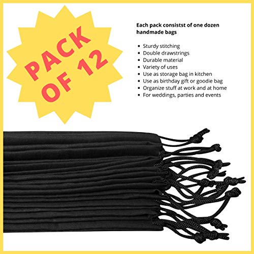 DR Black Cotton Drawstring Bags with Double String, For Pantry Gifts Kitchen Wardrobe (6 x 8 inch - 12 pack) - Image 5