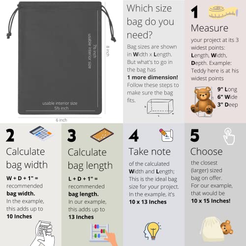 DR Black Cotton Drawstring Bags with Double String, For Pantry Gifts Kitchen Wardrobe (6 x 8 inch - 12 pack) - Image 2