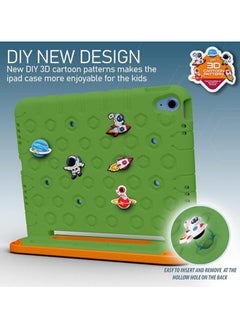 Rugged Protective EVA Silicone Kids Case Cover, Shockproof DIY 3D Cartoon Pattern with Pencil Holder, Stand and Handle Grip Compatible for Apple iPad 2022 (10th Gen) 10.9 inch (Green)