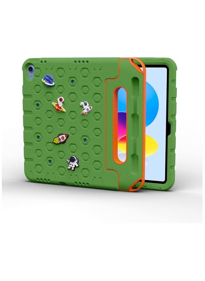 erorex - Rugged Protective EVA Silicone Kids Case Cover, Shockproof DIY 3D Cartoon Pattern with Pencil Holder, Stand and Handle Grip Compatible for Apple iPad 2022 (10th Gen) 10.9 inch (Green) - Image 1