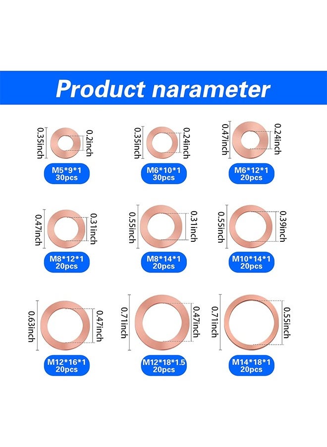 MVAQKLM  - Pack-200 Car Gasket Assortment Set, Durable Metal Muti-Sized Vehicle Sealing Washers Replacements, Universal M5 M6 M8 M10 M12 M14 Waterproof Automotive Sump Plugs Accessories (Gold) - Image 1
