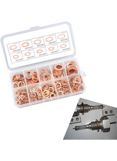 Pack-200 Car Gasket Assortment Set, Durable Metal Muti-Sized Vehicle Sealing Washers Replacements, Universal M5 M6 M8 M10 M12 M14 Waterproof Automotive Sump Plugs Accessories (Gold)