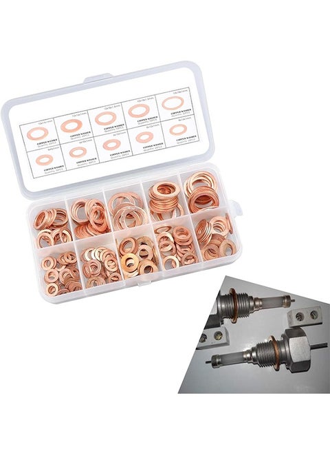 Pack-200 Car Gasket Assortment Set, Durable Metal Muti-Sized Vehicle Sealing Washers Replacements, Universal M5 M6 M8 M10 M12 M14 Waterproof Automotive Sump Plugs Accessories (Gold)