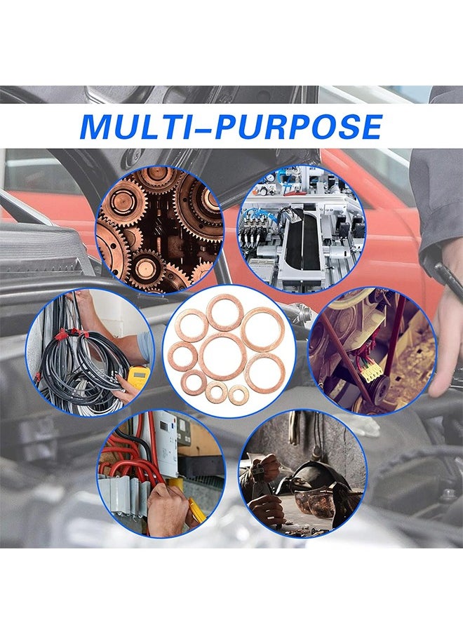 MVAQKLM  - Pack-200 Car Gasket Assortment Set, Durable Metal Muti-Sized Vehicle Sealing Washers Replacements, Universal M5 M6 M8 M10 M12 M14 Waterproof Automotive Sump Plugs Accessories (Gold) - Image 1