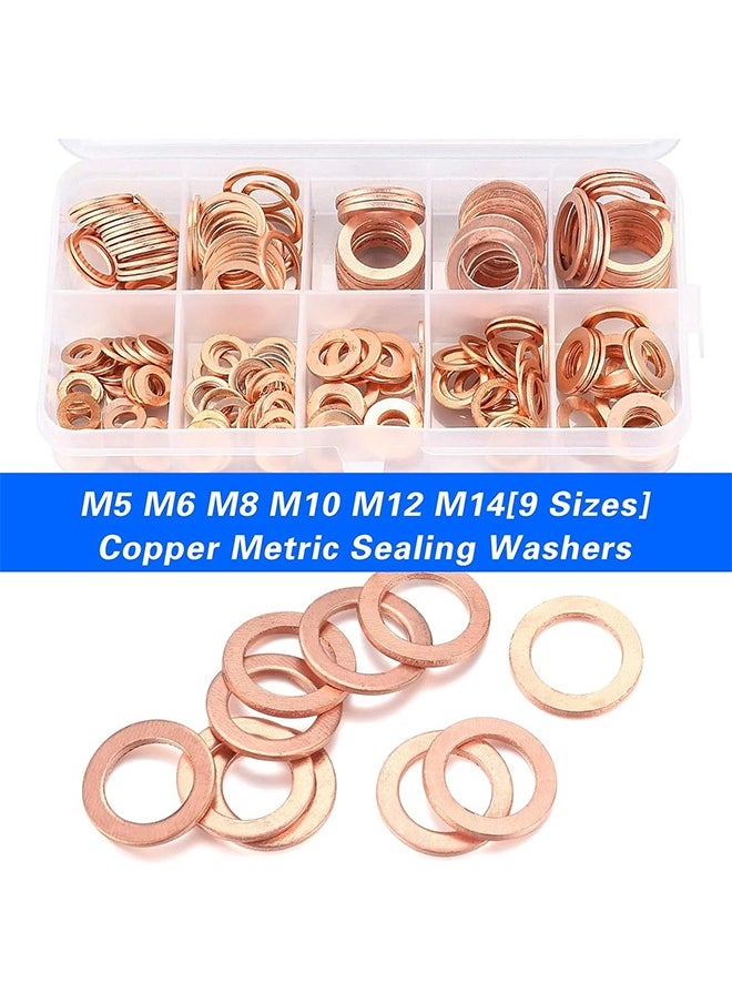 MVAQKLM  - Pack-200 Car Gasket Assortment Set, Durable Metal Muti-Sized Vehicle Sealing Washers Replacements, Universal M5 M6 M8 M10 M12 M14 Waterproof Automotive Sump Plugs Accessories (Gold) - Image 1