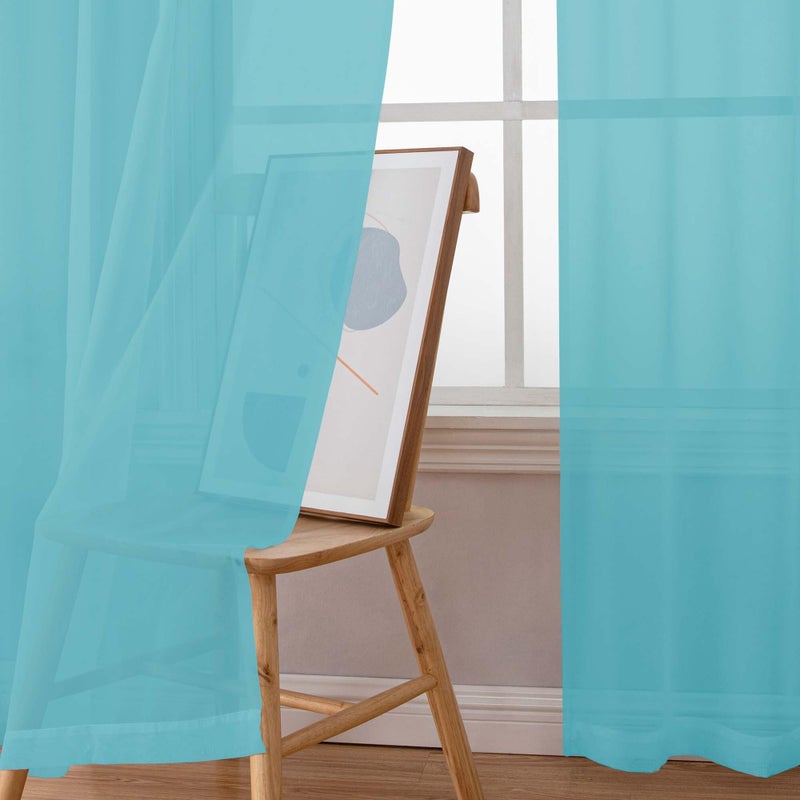 Chyhomenyc Aqua Sheer Curtains 84 Inches Long 2 Panels Set  Light Filtering Soft Airy Window Curtains  Rod Pocket For Living Room Bedroom Window Drapes  42Wx84L Inch  2Pcs - Image 2