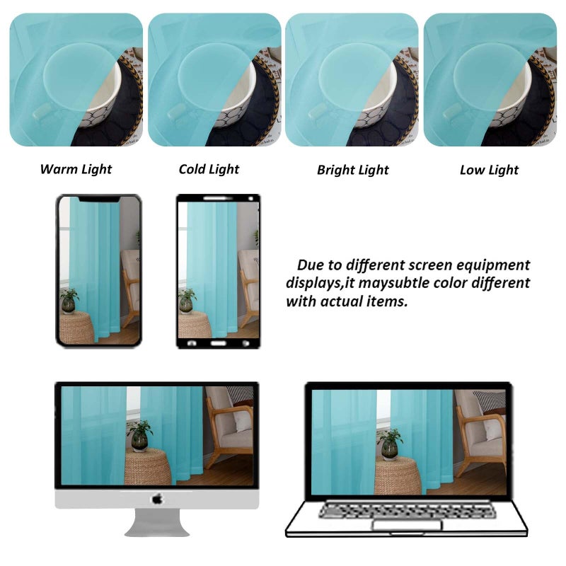 Chyhomenyc Aqua Sheer Curtains 84 Inches Long 2 Panels Set  Light Filtering Soft Airy Window Curtains  Rod Pocket For Living Room Bedroom Window Drapes  42Wx84L Inch  2Pcs - Image 4
