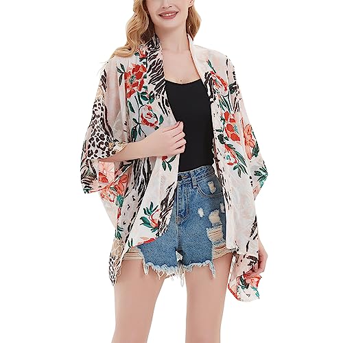 Max Hsuan Women's Loose Print Sheer Chiffon Kimono Beach Swim Cover up Cardigan Capes Blouse Tops - Image 1