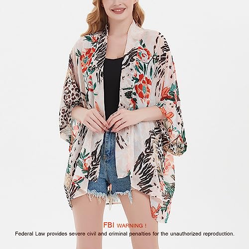 Max Hsuan Women's Loose Print Sheer Chiffon Kimono Beach Swim Cover up Cardigan Capes Blouse Tops - Image 2